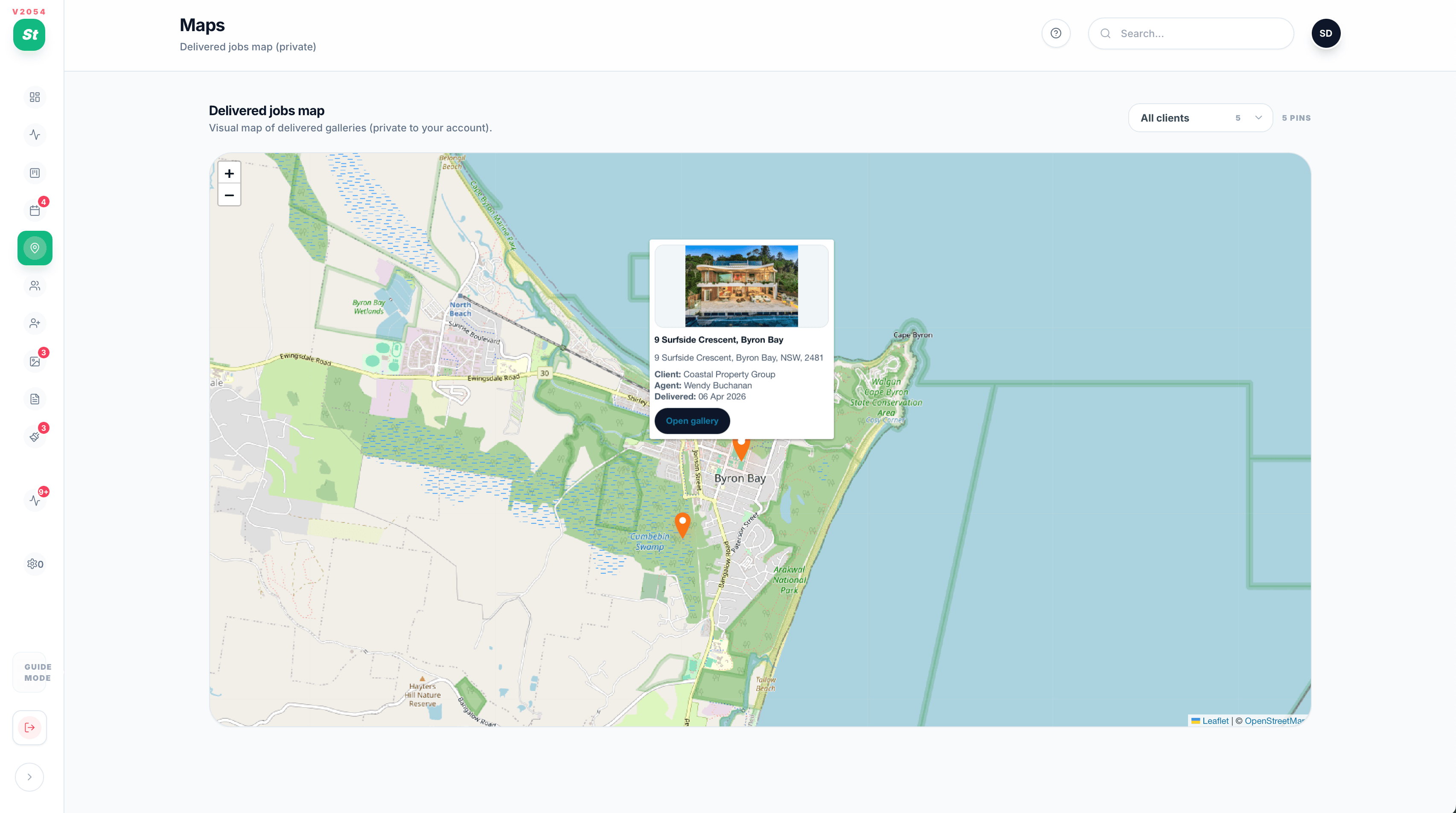 Studiio interactive map with property locations